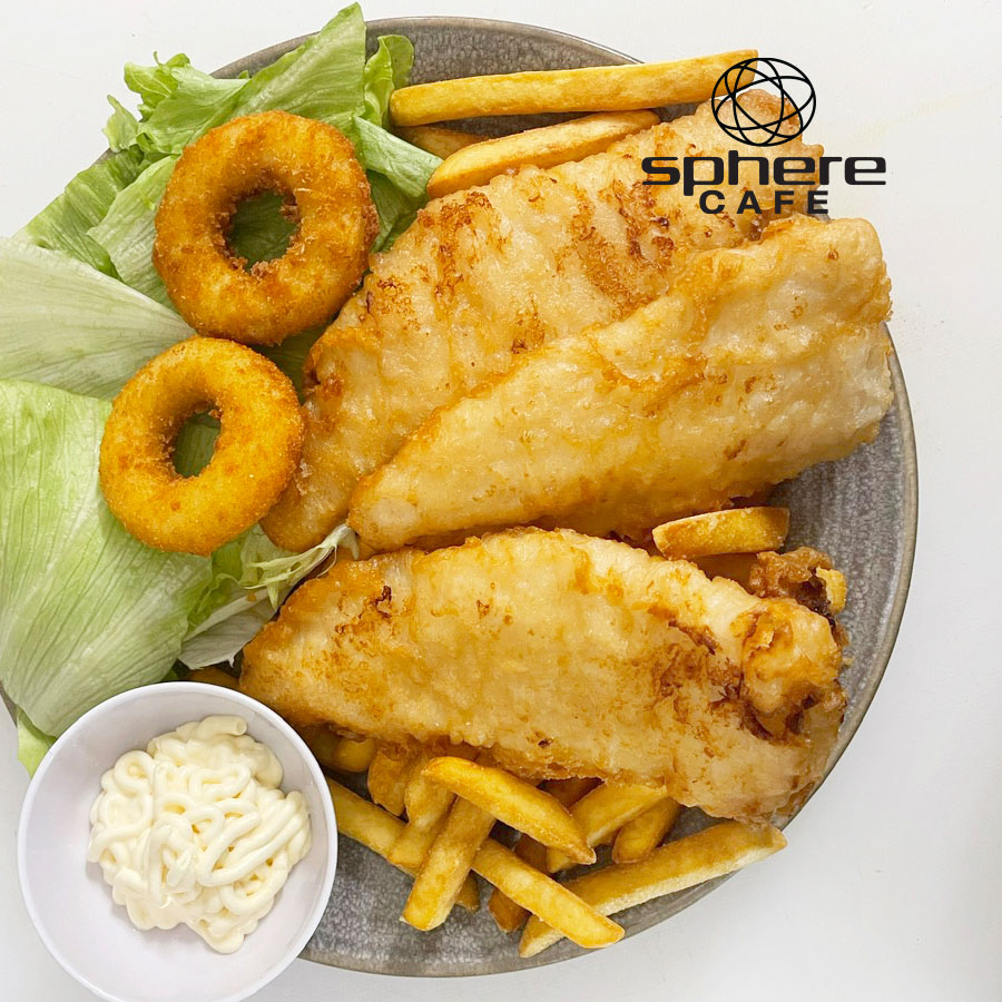 Sphere fried whiting fish fillets & chips