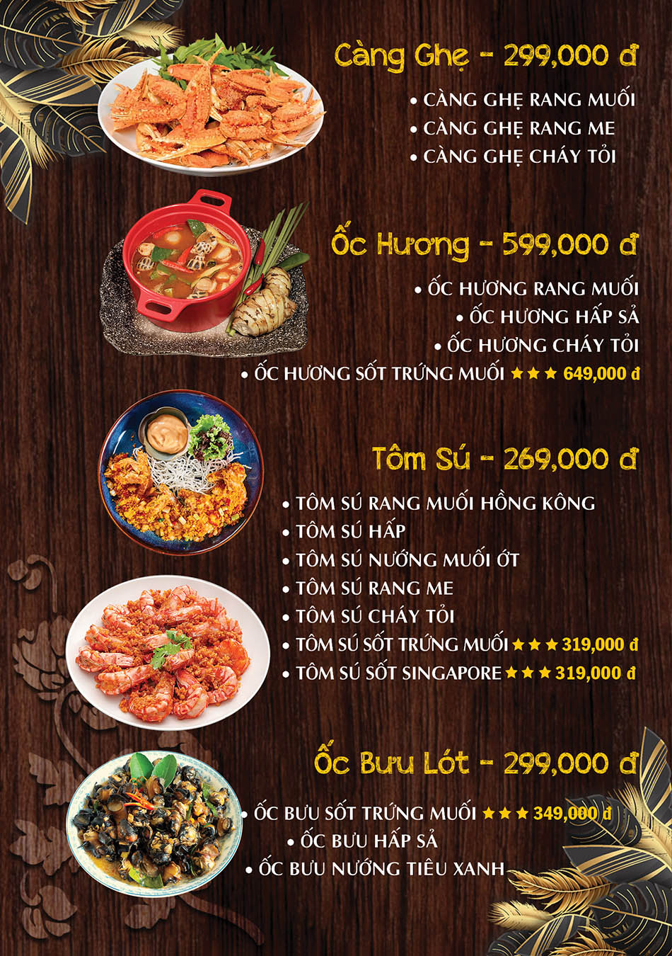 Càng Ghẹ - Ốc Hương - Tôm Sú - Ốc Bưu Lót