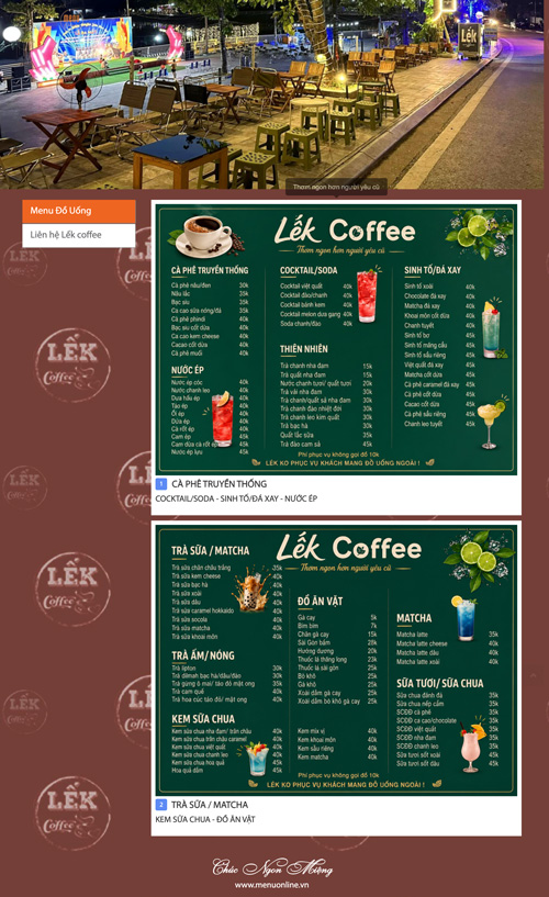 Menu online có logo thương hiệu, màu sắc nhận diện riêng.
