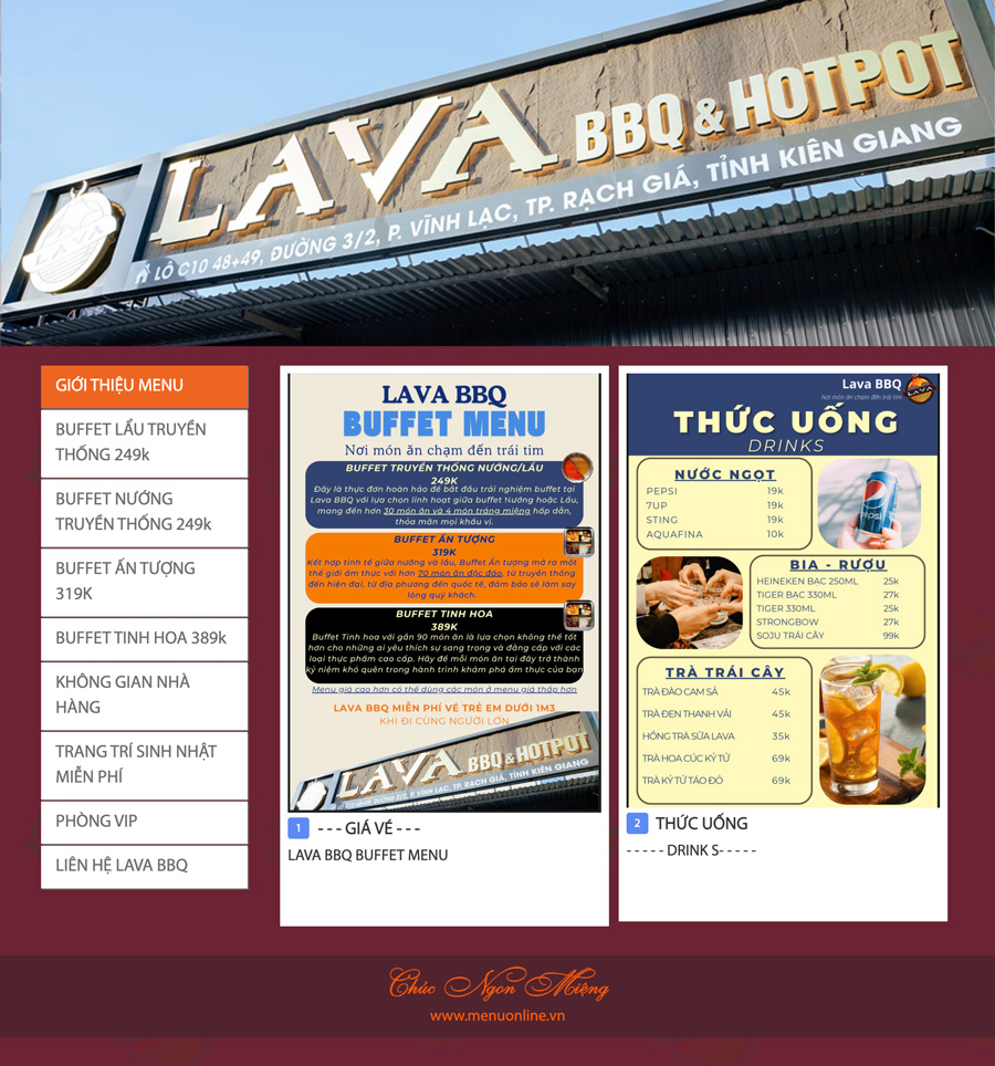 Menu online buffet