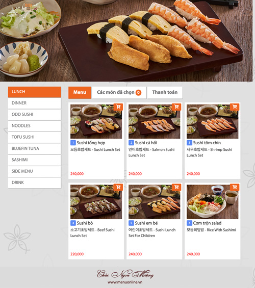 Menu online dạng landing page