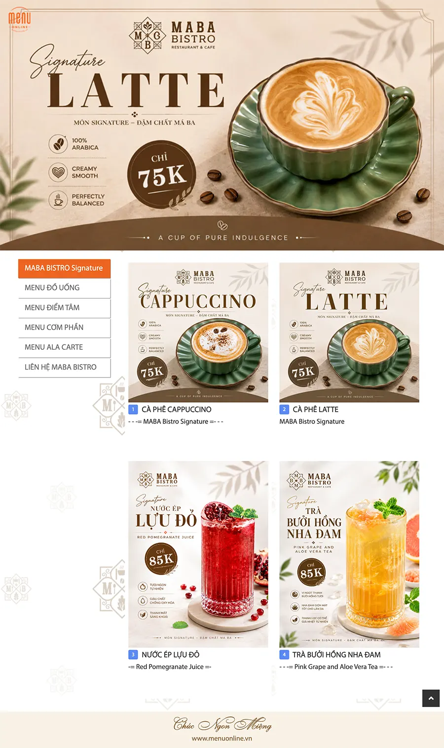 Menu online Hỗ trợ bán hàng 24/7