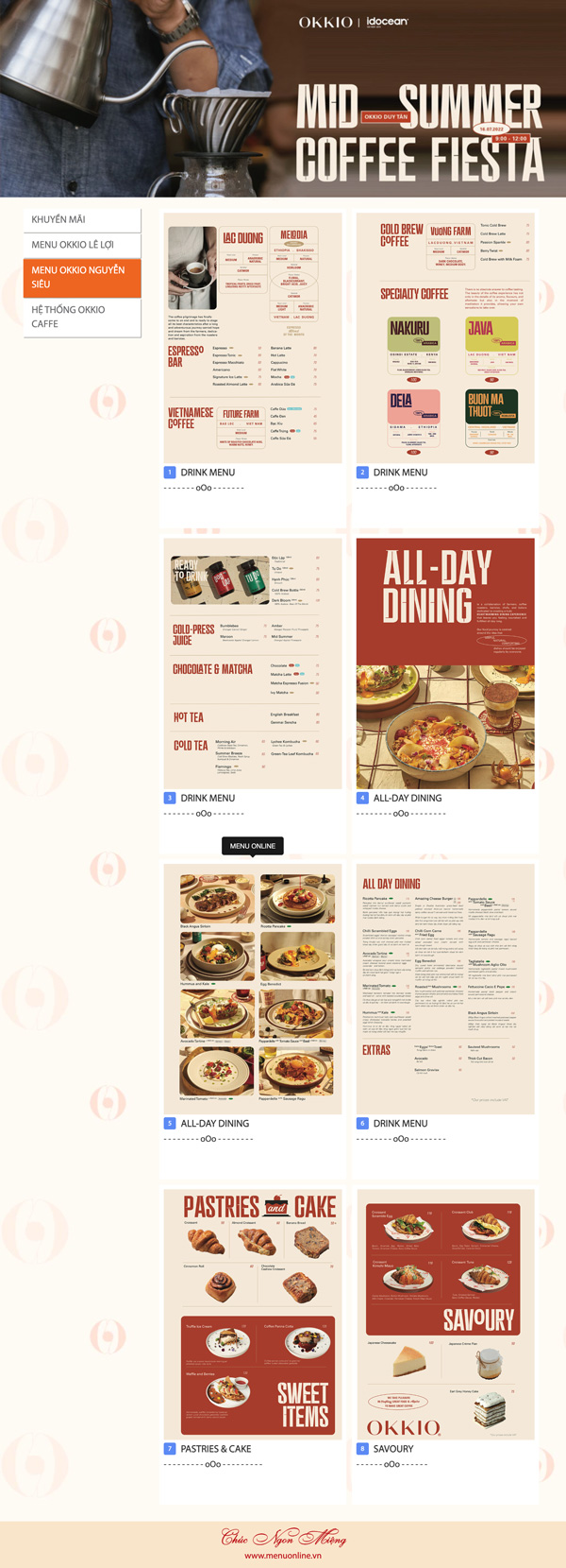 menu online cà phê