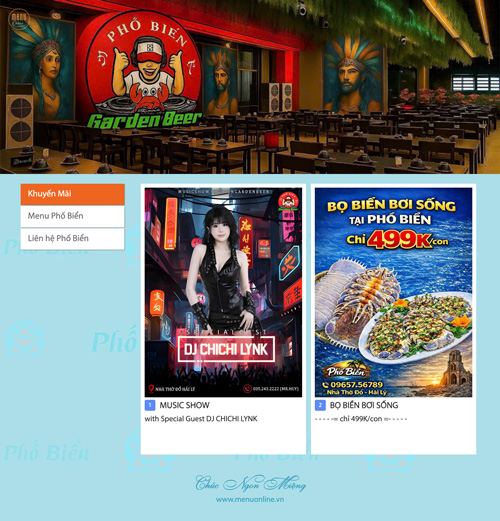 Menu online tập trung giới thiệu món ăn, các chương trình khuyến mãi