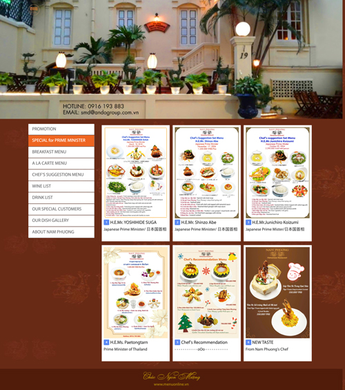 Menu online đa ngôn ngữ