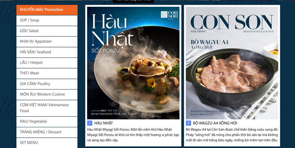 Hình ảnh trong menu online luôn đẹp