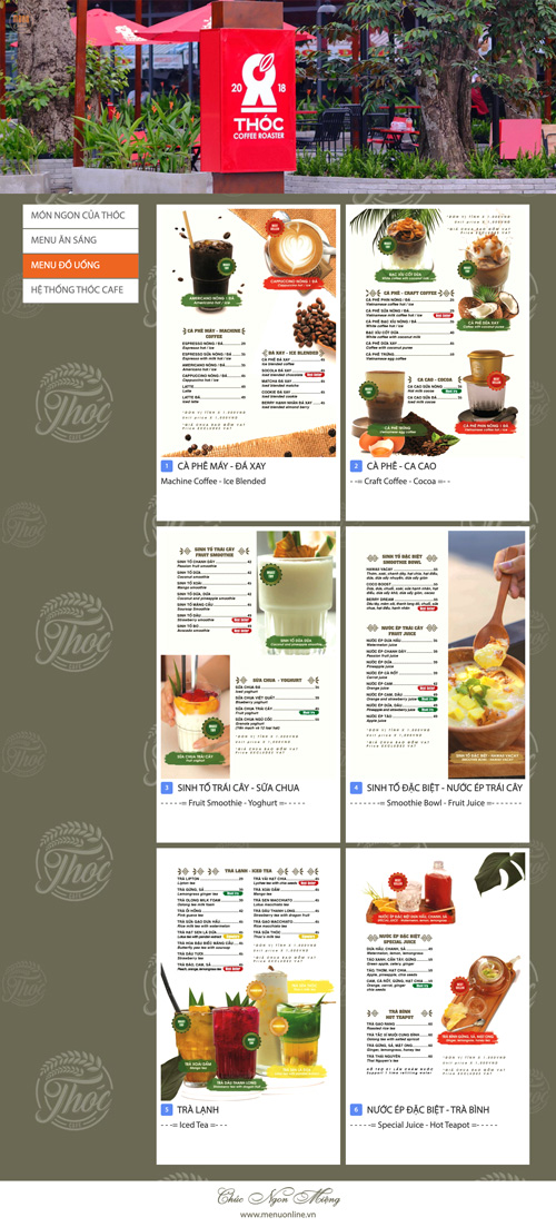 Menu đồ uống của Thóc