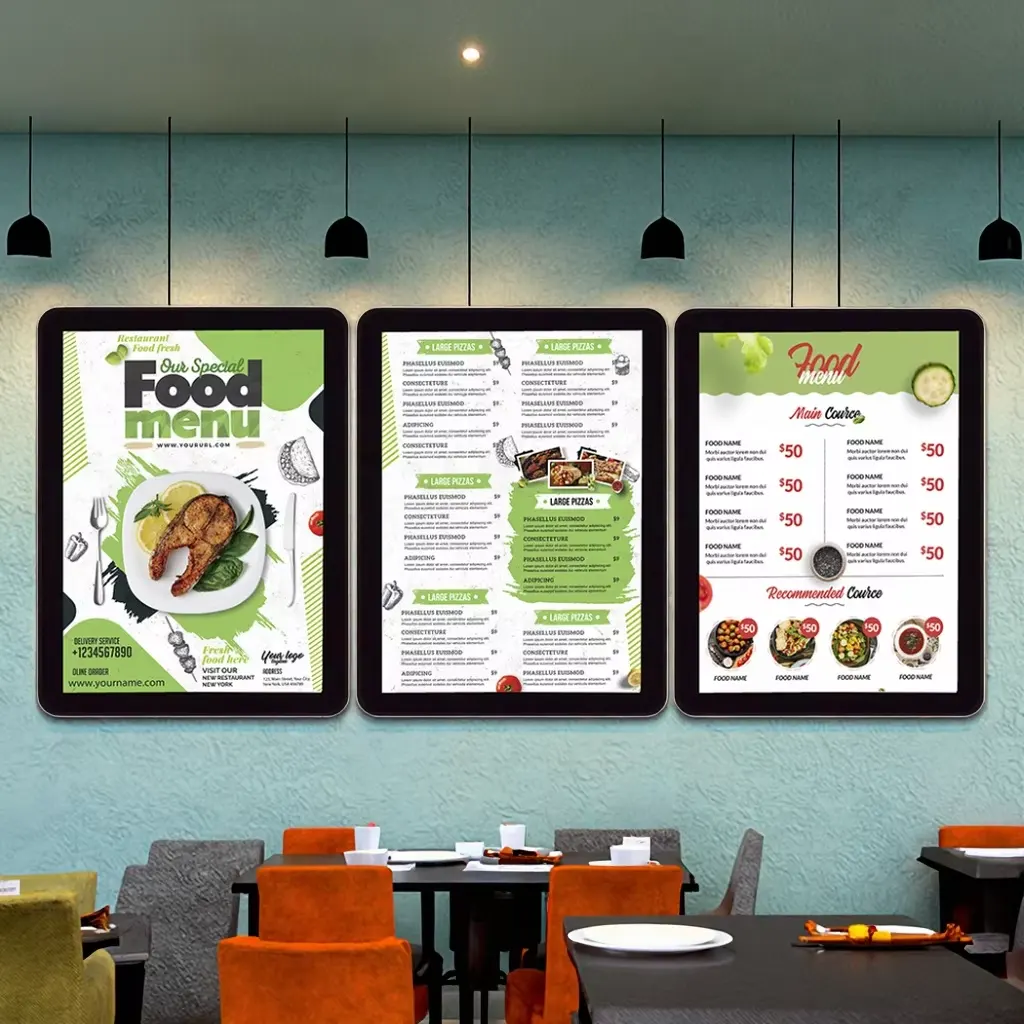 Menu điện tử hiển thị cố điện trên hộp đèn hoặc thiết bị